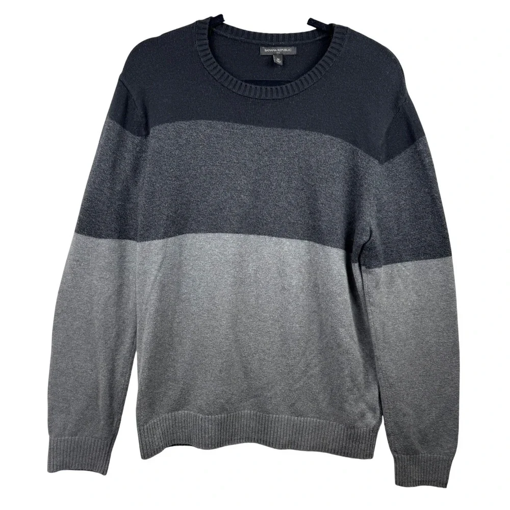 Banana Republic Sweater Mens Medium Colorblock Grey Black‎ Cotton Wool Blend